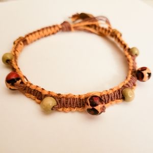 Macrame Wood Beaded Anklet
